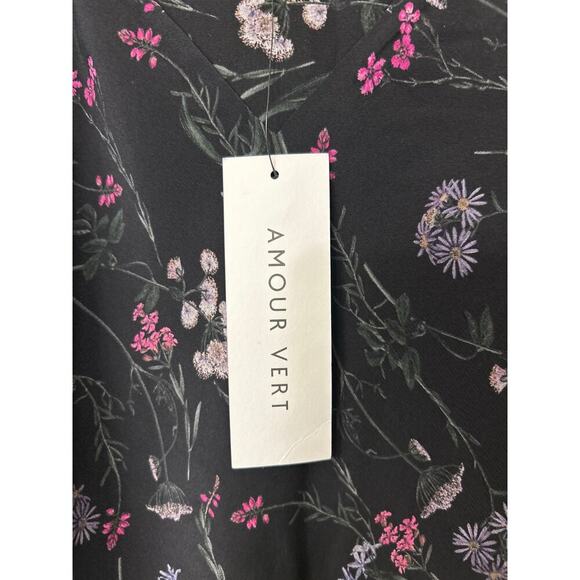 AMOUR VERT NWT Briana Washable Silk Bias Cut Slip Dress Black Floral Size Med - Picture 15 of 16